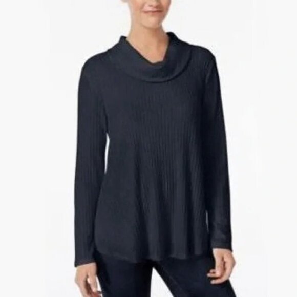 Meadow Rue Anthropologie Black Waffle Knit Long Sleeve Cowl Neck Tunic Top Shirt - Picture 9 of 9